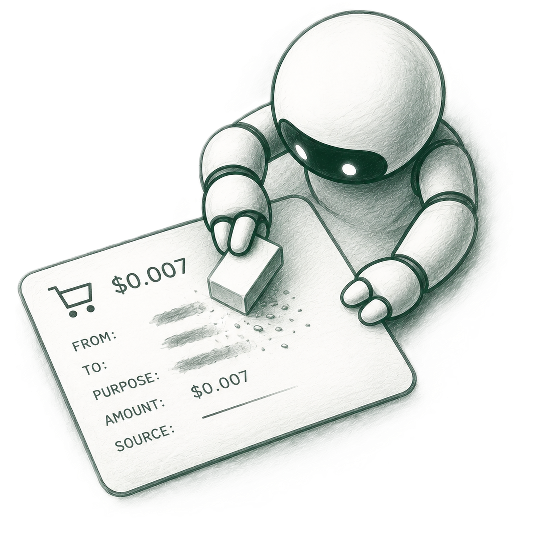 A robot redacting the details on a payment receipt